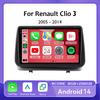Автомагнитола Android 14 Carplay Для Renault Clio 3 CLIO 3 2005 2006 2007 - 2014 Навигация GPS Мультимедийный плеер WiFi+4G стерео