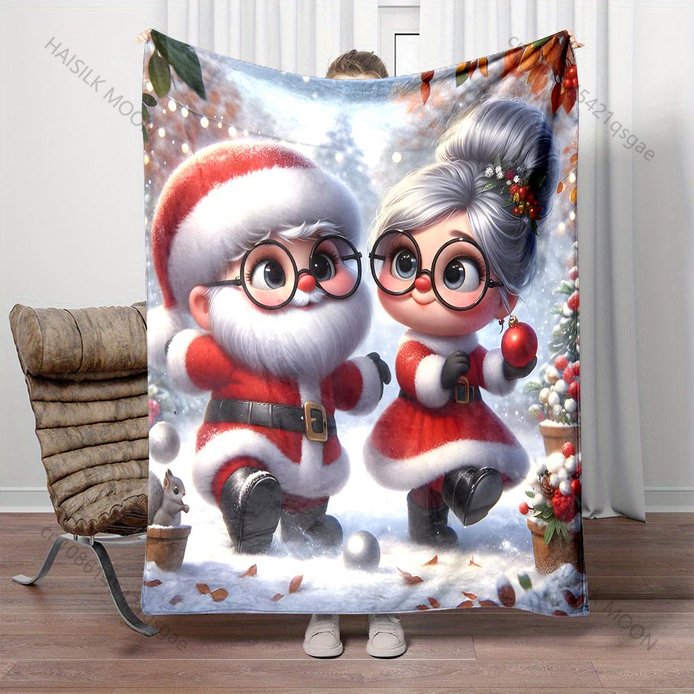 1PC Christmas-themed Festive Design Pattern Blanket Flannel Material Soft Warm for All Seasons Home Outdoor Camping Picnics RV