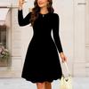 Women Plus Size Round Neck Long Sleeve Gathered Waist Printed A Line Flared Dress