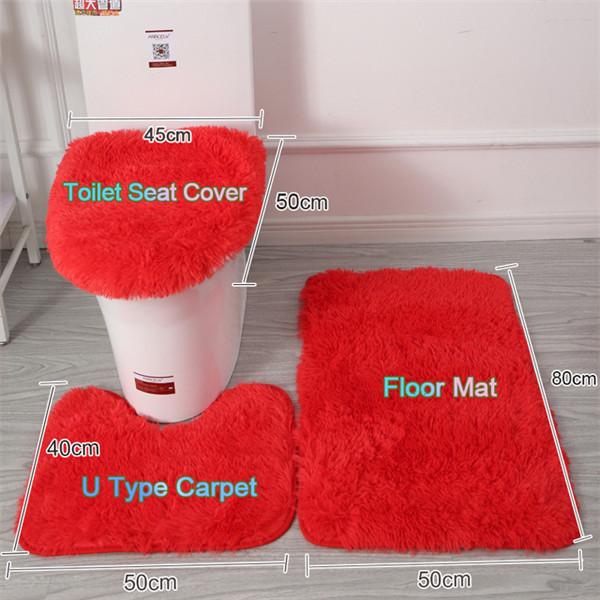 3 Pcs/set of Solid Color Bathroom Mat Set Fluffy Bristles Bath Blanket Modern Toilet Cover Blanket Set Rectangle