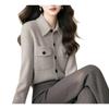 Double Pocket Lapel Grey Sweater Cardigan Women's Autumn and Winter Knitted Temperament Jacket Top
