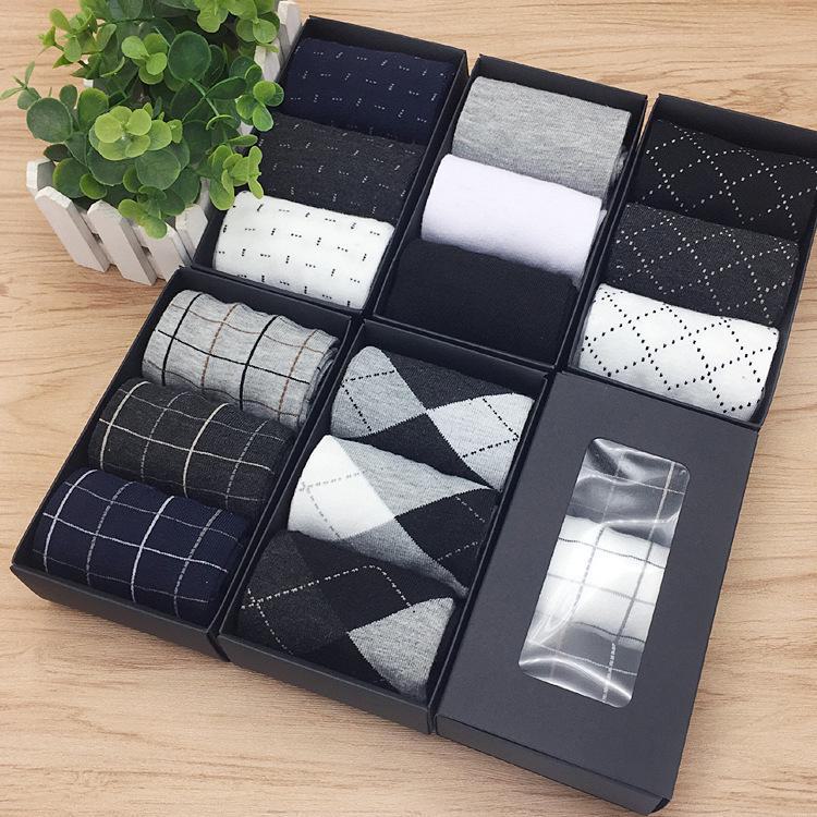 3 Pairs Men's Autumn & Winter Mid-Tube Solid Cotton Socks, Business Casual Style