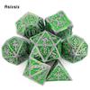 7 Pcs Green Silver Double Swords Metal Dice Solid Polyhedral Dice Set Suitable for Role-Playing RPG   Pathfinder Board Game