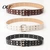 Streetwear Decorative Belt 105cm Studded Punk for Women, Faux Leather Grommet Waist with Double Prong Buckle, Edgy Jean Accessory Music Festival