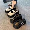 High-value Women's One-button Small Leather Shoes 2025 Summer New Thick-soled Mary Jane Sandals Soft-soled Bag Head Half Slippers