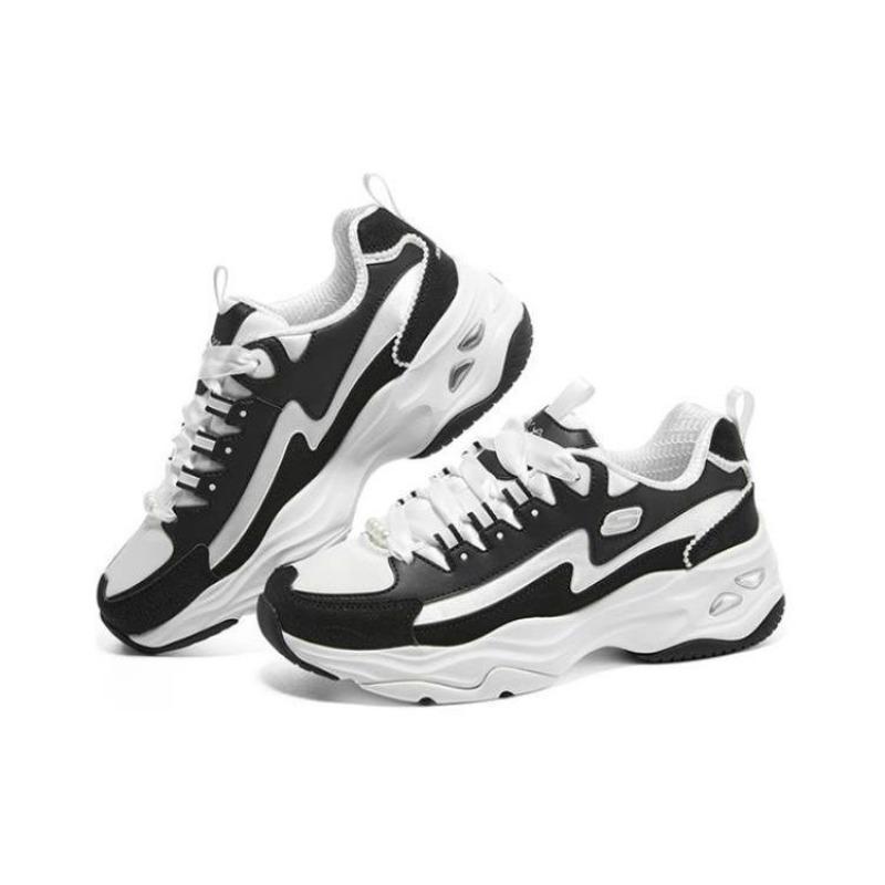 Skechers D'LITES 4.0 Жемчужный Медведь Женские Текстиль Кожа Низкие Папины Кроссовки Белый Черный 896156-BKW