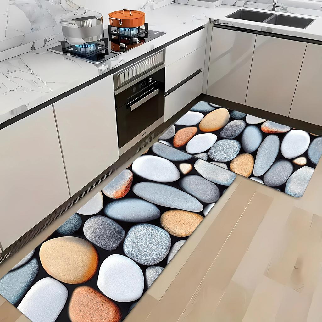 1 шт. анти-усталостные кухонные коврики, 3D-принт с диатомитовой галькой, водонепроницаемый нескользящий толстый мягкий кухонный коврик, прочный, удобный стоячий коврик для кухни