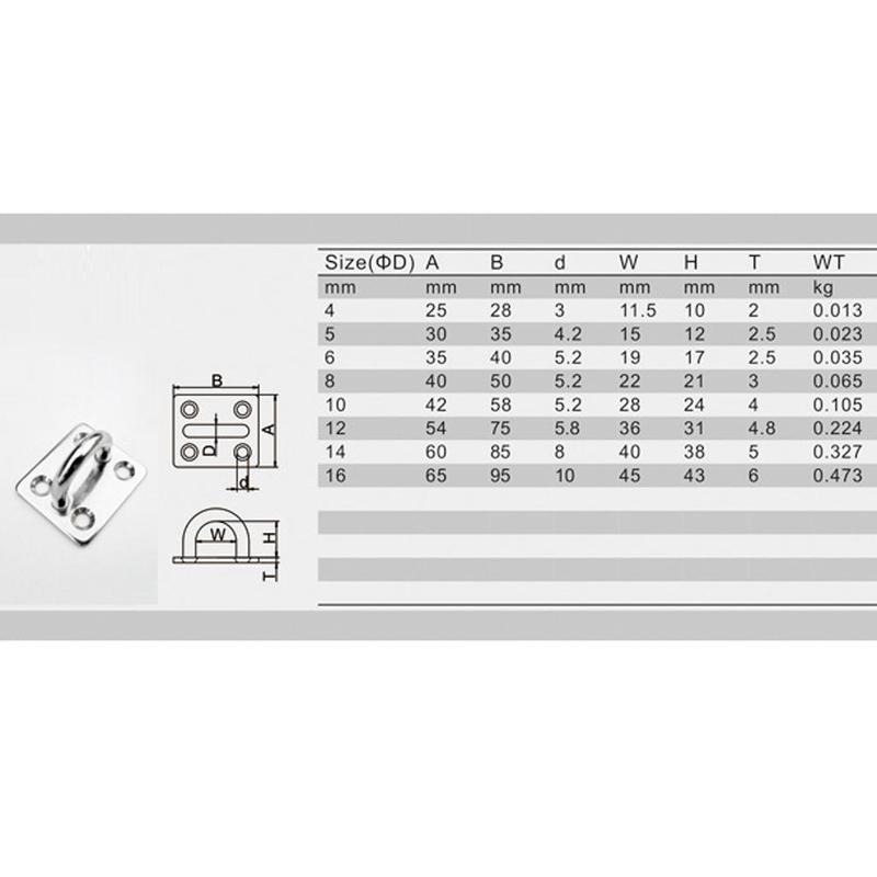 Stainless Steel Pad Eye Plate Square Hook Bracket for Boat Marine Equipment Sailing Shade Sail Yacht Accessories