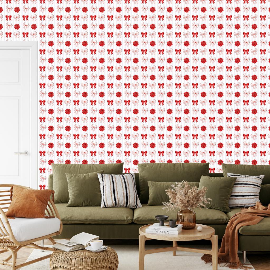 Christmas wallpaper mint white and coral motifs 50x1000