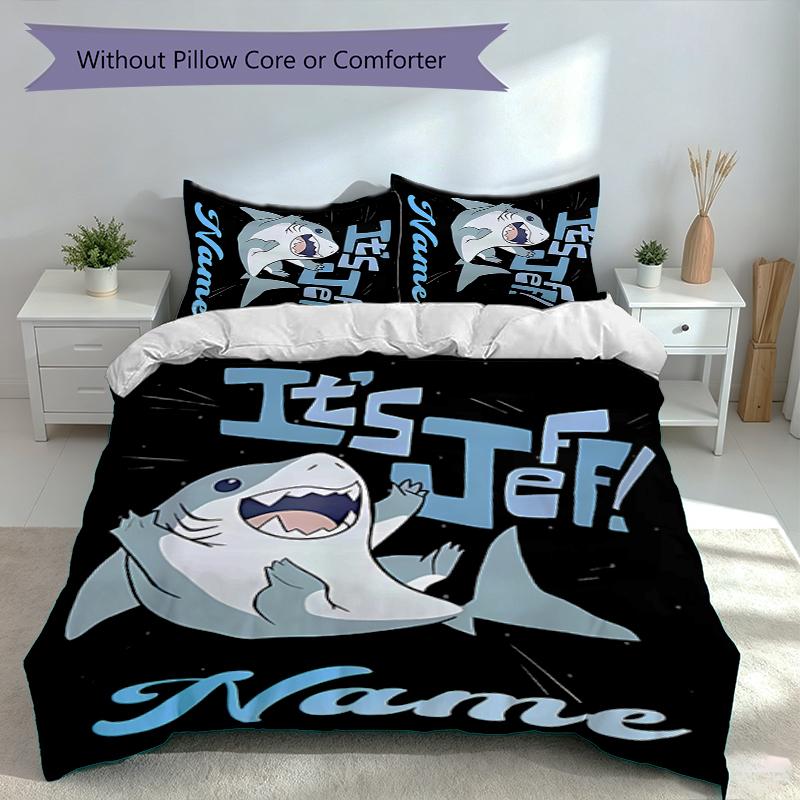 3pcs Custom Name Jeff the Land Shark Set,Includes 1 Duvet Cover and 2 Pillowcases,All-season Bedroom Decor