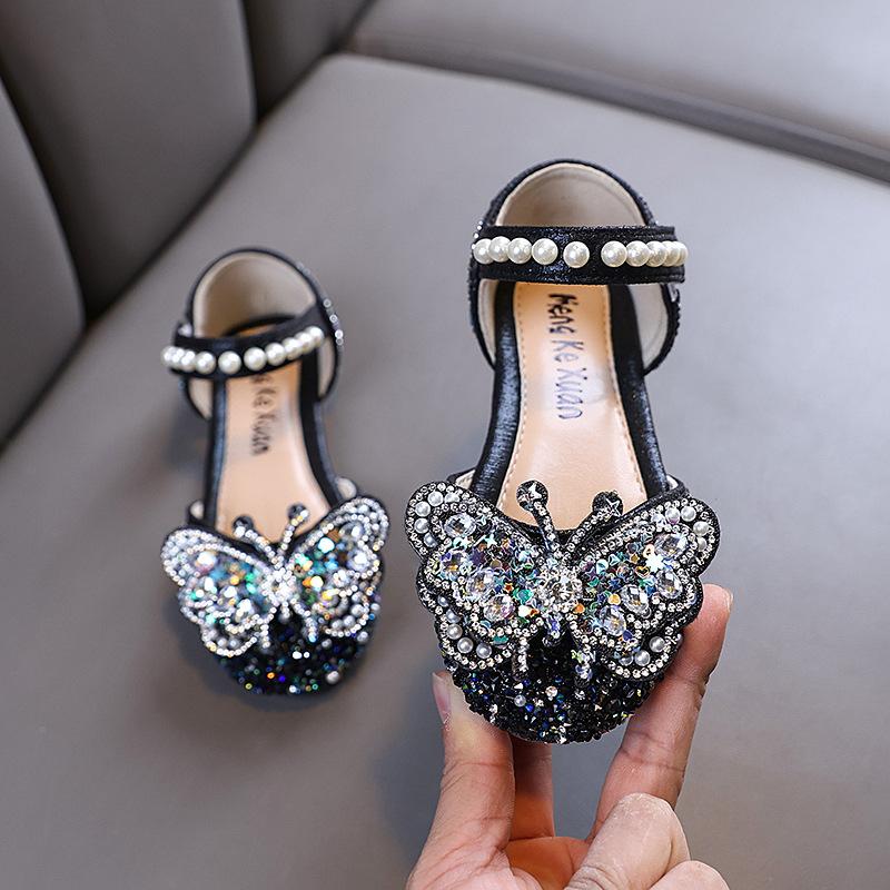 Весенне-осенние новые сандалии для девочек, туфли принцессы со стразами, кожаные туфли, обувь для танцевальных выступлений