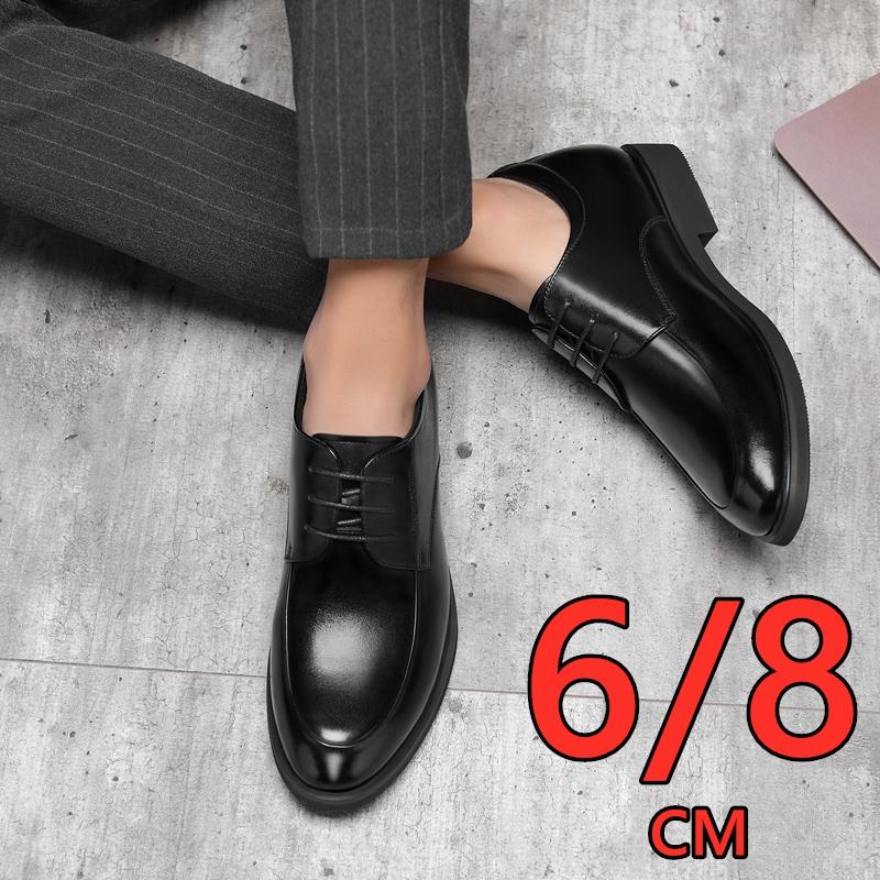 Модная мужская обувь из коровьей кожи для официальных мероприятий, туфли со скрытой платформой, увеличивающие рост на 6 см/8 см, мягкие удобные туфли на шнуровке для офиса и бизнеса