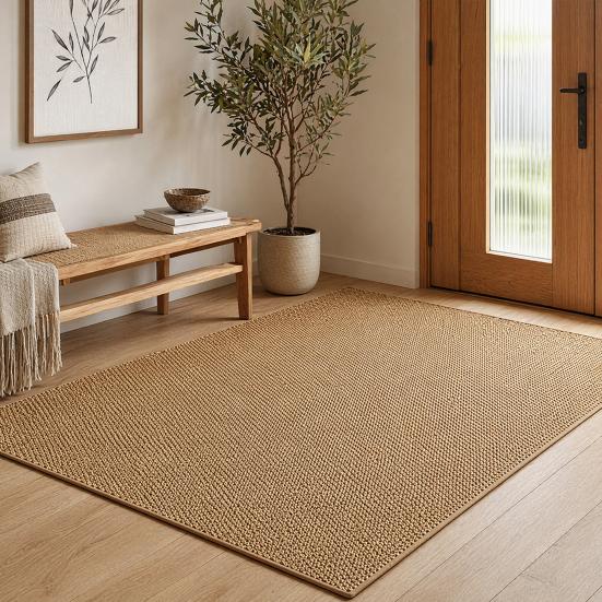 jijijing Solid Color Area Rug, Rustic Living Room Minimalist Floor Mat with Anti-Slip Backing, Indoor Carpet for Bedroom Tea