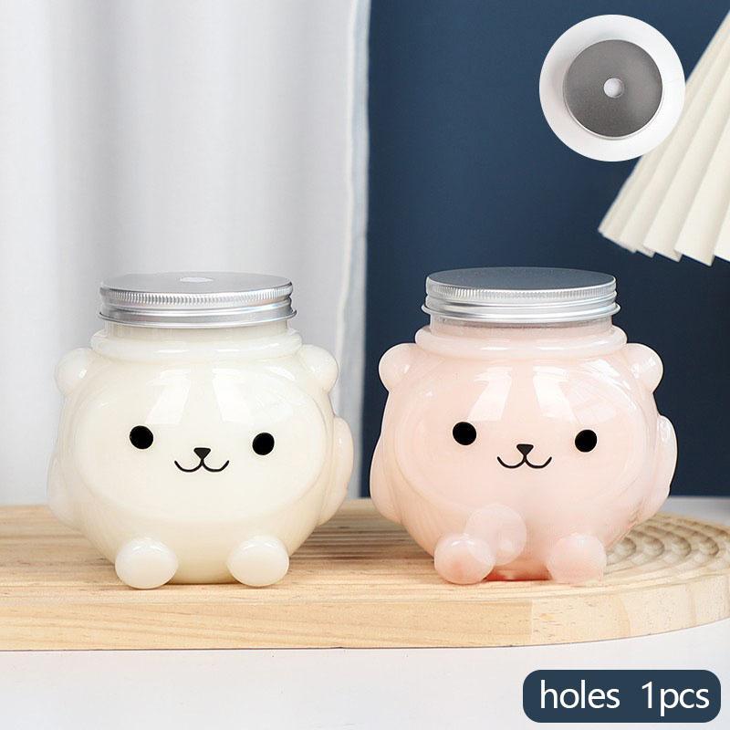 Бутылки для молочного чая, сока, напитков, ПЭТ-бутылки для воды, бутылки с мультяшным медведем, одноразовые бутылки для кофе на вынос с крышками, 500 мл