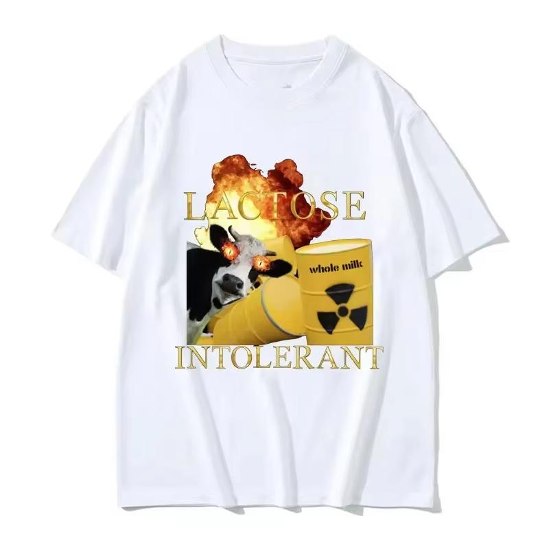 Lactose Intolerance Funny Meme Pattern Tshirt 2026 Summer Mens Womens Harajuku Retro Humorous Tshirt Street Wear Y2k Top