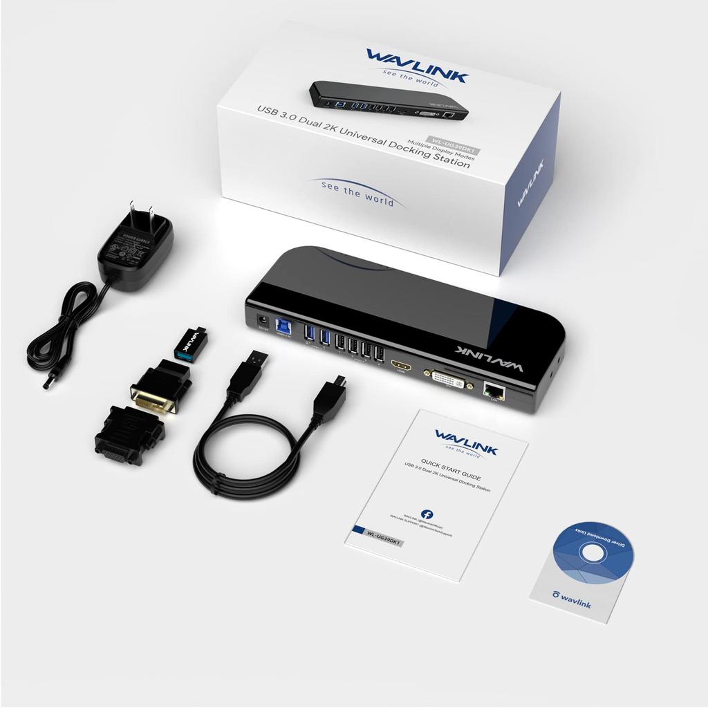 WAVLINK USB Universal Docking Station 1x 4K Compatible HDMI Output Port 1x DVI Port 2x USB Port 4x USB Port 1x Gigabit Ethernet Port Equipped with 13