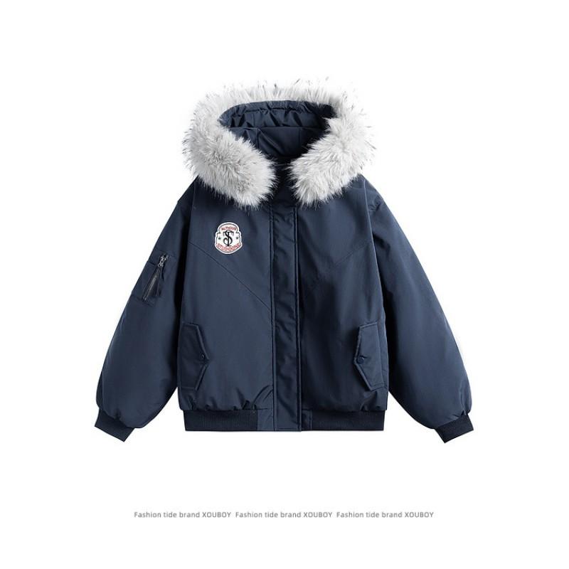 Unisex Hooded Parka With Faux Fur Trim Winter Warm Thick Puffer Jacket Streetwear Casual Outerwear
