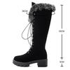 Fashion Lace-up Winter Shoes Women Snow Boots Real Fur Boots Women Knee High Suede Thick Heel Warm Outdoor with Zip Big Size 43