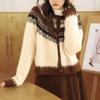Нордический ретро кардиган с узором Fair Isle из альпаки для женщин - Осенне-зимний укороченный свитер-пальто с цветовыми блоками