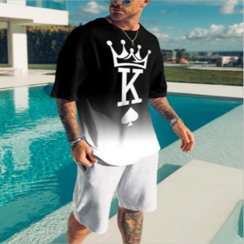 Футболки с 3D принтом King Letter и шорты, комплекты мужских модных спортивных костюмов, футболка большого размера с короткими рукавами, брюки, комплект мужских костюмов, одежда