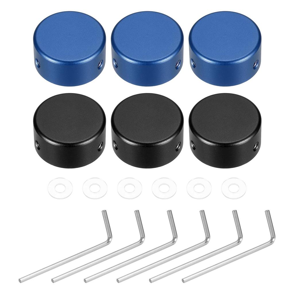 Uxcell 6 Pieces Footswitch Toppers Guitar Pedal Button Caps Metal Footswitch Top Covers for Inch Guitar Effect Pedal Black and Dark Blue 3/8 Buttons,