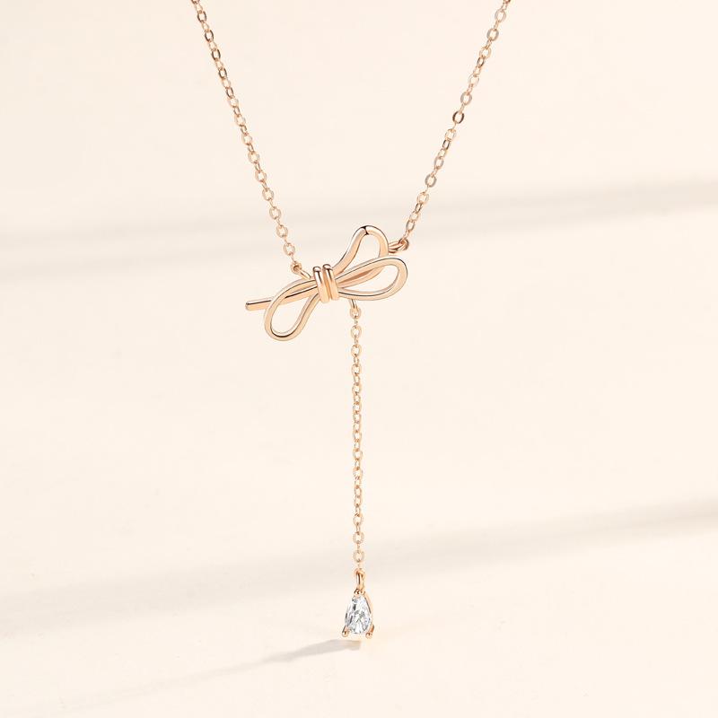 Ожерелье с кисточкой-бантом, универсальное ювелирное изделие, нишевая мода, легкая роскошь, цепочка на ключицу, в стиле инс