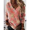 New Autumn Winter Women Blouse Vintage Ethnic Style Floral Print Shirts Long Sleeve V-Neck Button Loose Casual Boho Tops