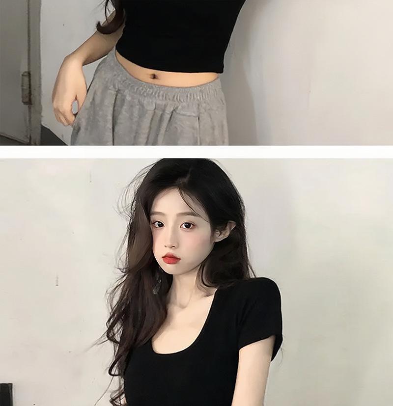 Женский укороченный топ из хлопка облегающего кроя с U-образным вырезом - Весенне-летняя футболка с коротким рукавом