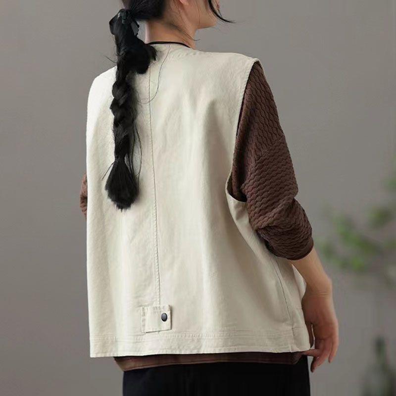 Хлопковый жилет для женщин, льняной жилет без рукавов, винтажный джинсовый жилет, большой размер, принты, универсальный повседневный жилет на пуговицах