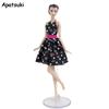 Черное платье в горошек с цветочным принтом для куклы Барби, наряды, одежда, вечернее платье, одежда для кукольного домика Барби, аксессуары