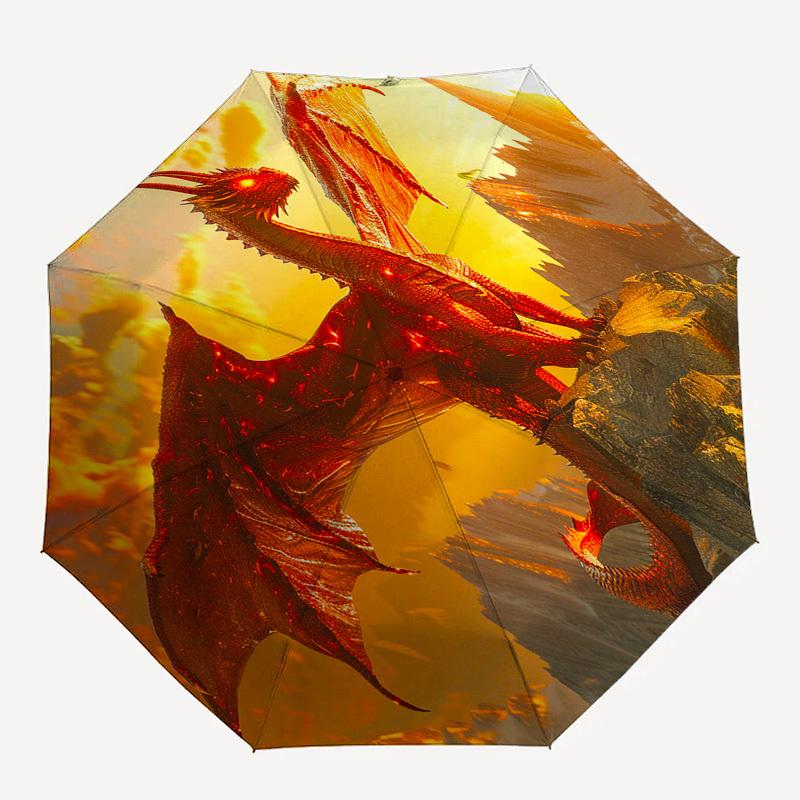 Dragon, Fantasy- Automatic Umbrella, Four Seasons Portable Folding Umbrella, Suitable for Men and Women, Travel, Daily Compact Umbrella, Out