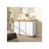 Commode - MUVOE - 3 Tiroirs - 2 Portes - Panneaux de Particules E1 - Blanc + Chêne