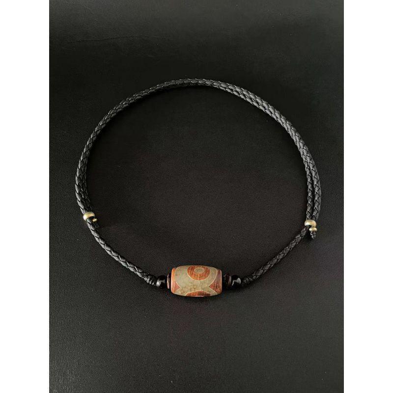 Ожерелье с подвеской из бусины Дзи: Янтарь, Кожа и Плетеный Шнур для Мужчин и Женщин