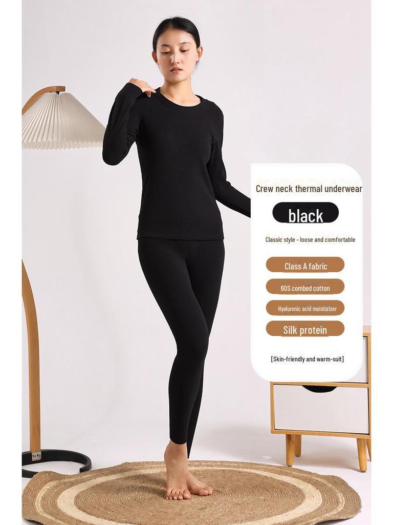 Женский теплый бархатный костюм с круглым воротником и гиалуроновой кислотой, тип А, облегающий согревающий топ и брюки на осень.