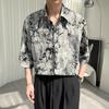 Ink Painting Vintage Printed Shirts Men's Clothing Half Sleeve Summer New Trendy Turn-down Collar Fashion Single-breasted Shirts