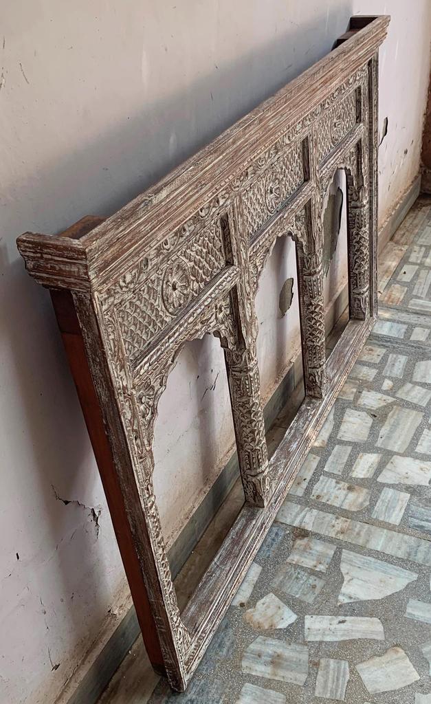 Floral Carved Wooden Jharokha Frame: Indian Heritage Wall Decor