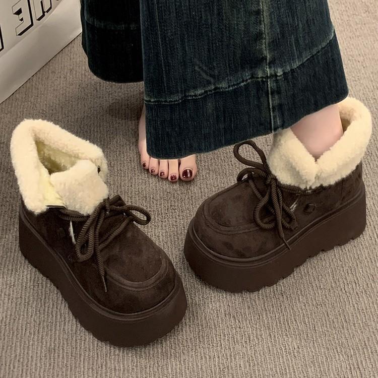 Ретро короткие голенища толстая подошва зимние женские новые 2025 флис утолщенные и высокие новые термо хлопковые ботинки