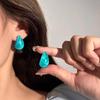 Resin Waterdrop Exquisite Big Green Blue Stud Earring for Women Elegant Japanese Sweet Ear Wedding Party Jewelry