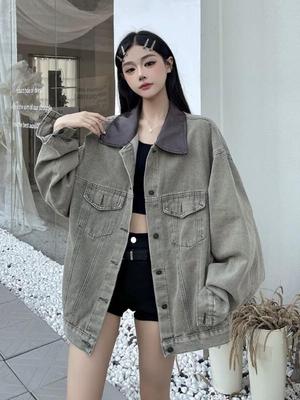 Женская осенняя джинсовая куртка в стиле ретро 2025 - Высококлассный воротник поло, свободный BF-стиль, длинный рукав