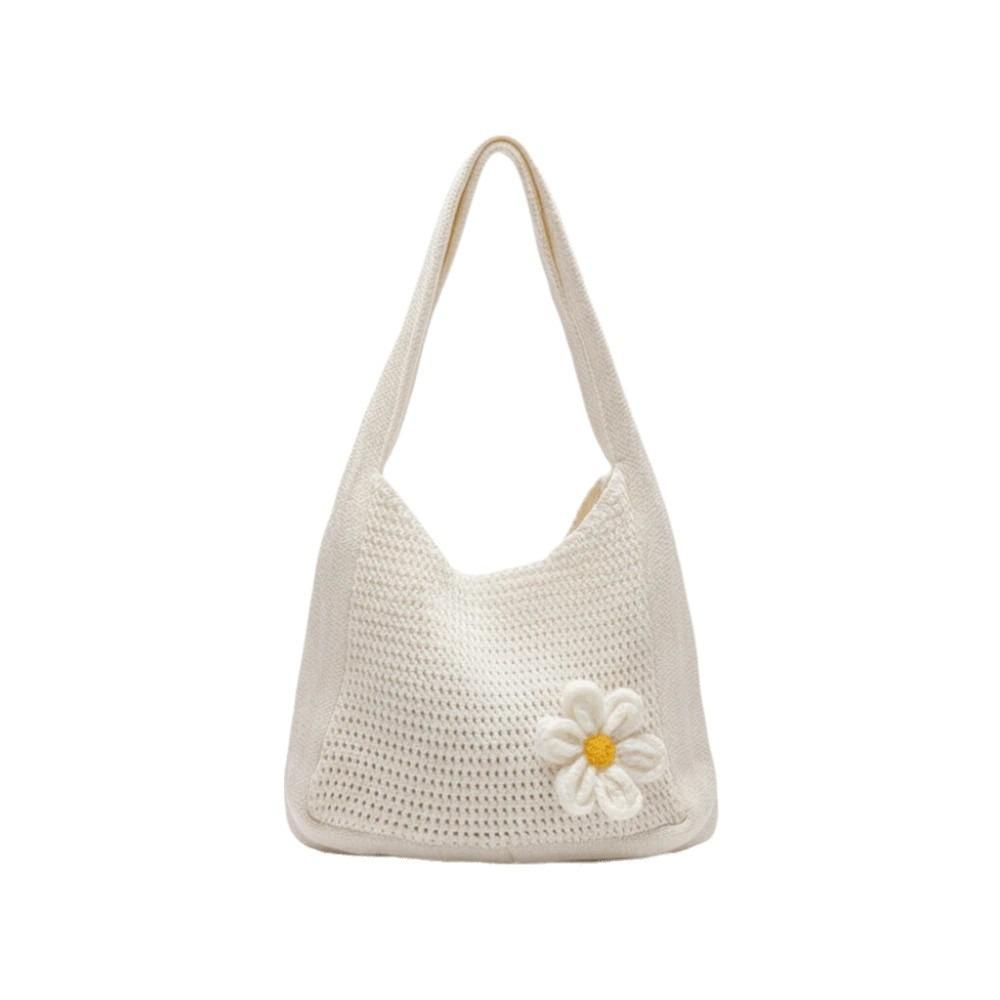 Sweet Knitted Tote Bag Breathable Seaside Vacation Handbag Trendy Crochet Shoulder Bag  Female