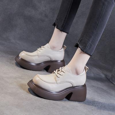 Толстые туфли-лодочки из кожи в стиле ретро, маленькие кожаные туфли