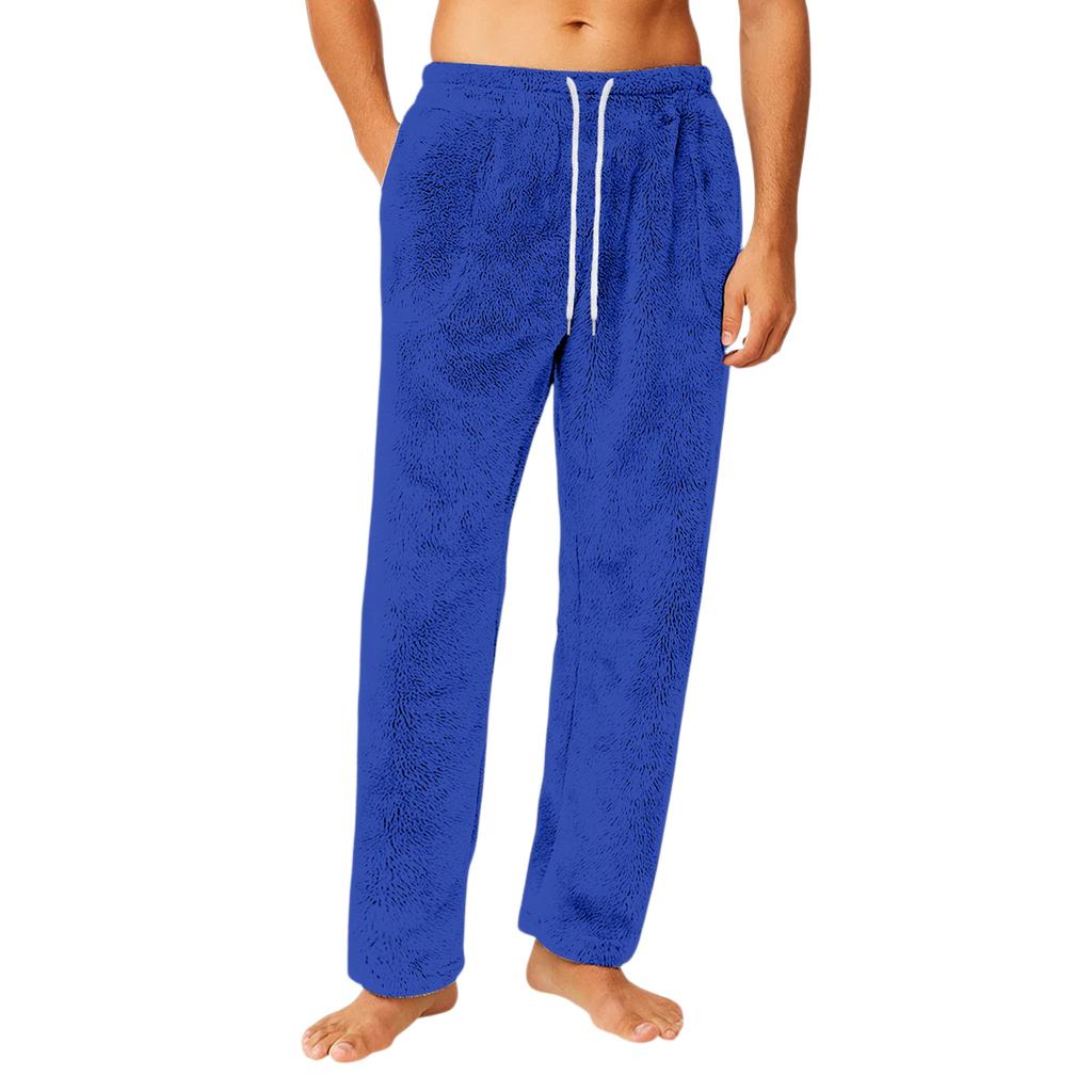 Men's Drawstring Pocket Flannel Pants Homewear Sleep Pants