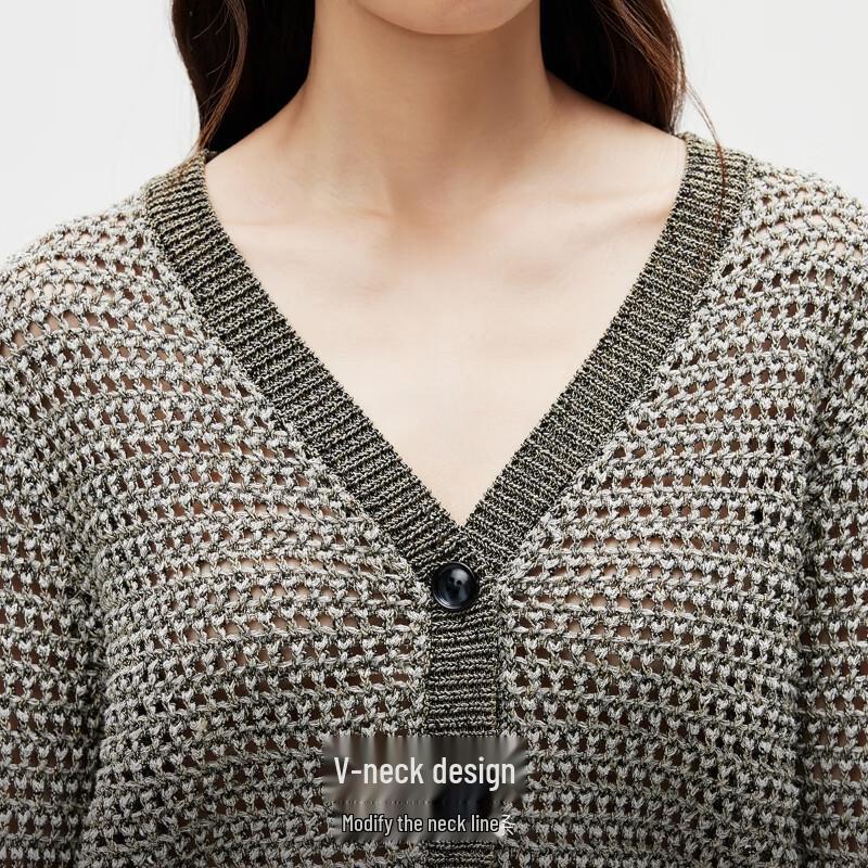 VEROMODA Women's Floral Crochet Knit V-Neck Cardigan