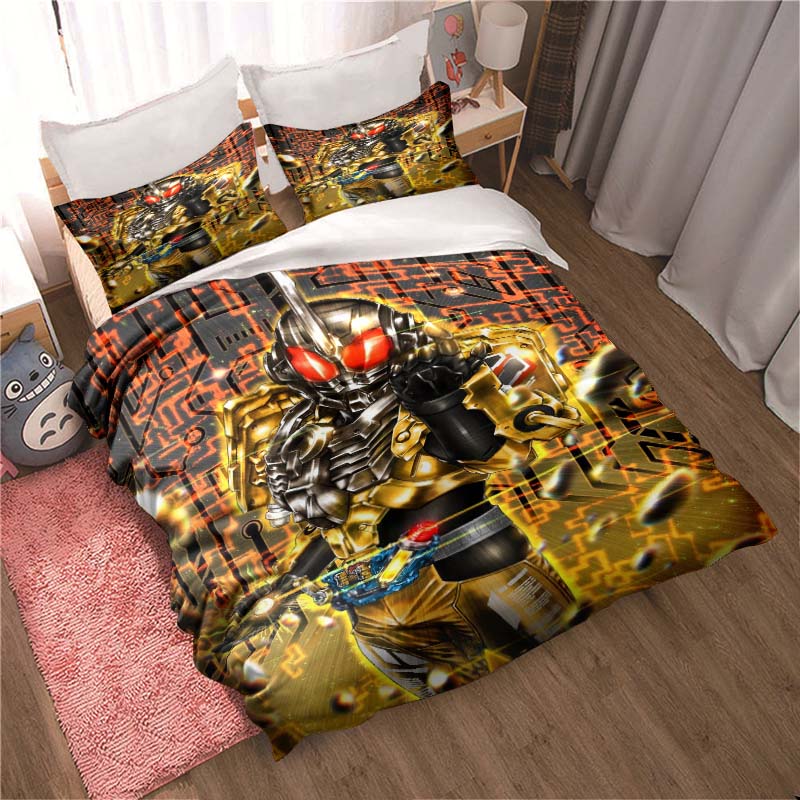 Masked Rider themed bedding set with duvet cover and pillowcases – suitable for single, double, king, and queen beds. A festive