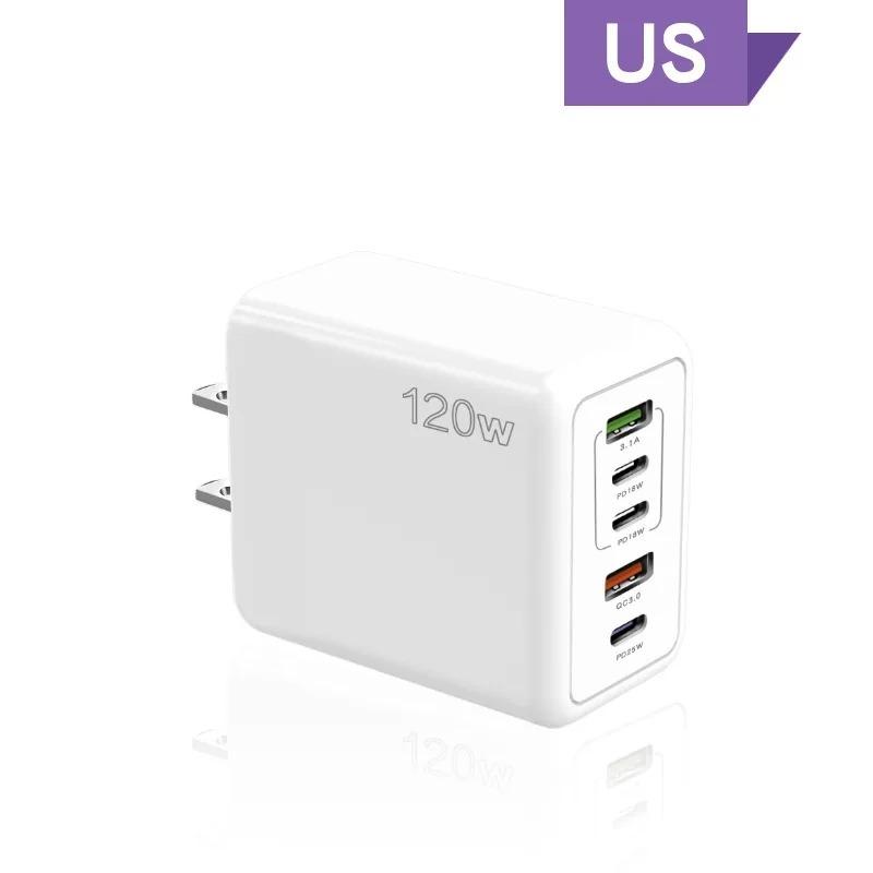 120W USB C Charger Fast Charging Type C 3 PD + 2 USB QC3.0 Mobile Phone Adapter for IPhone Xiaomi Samsung Ipad Realme Tablet