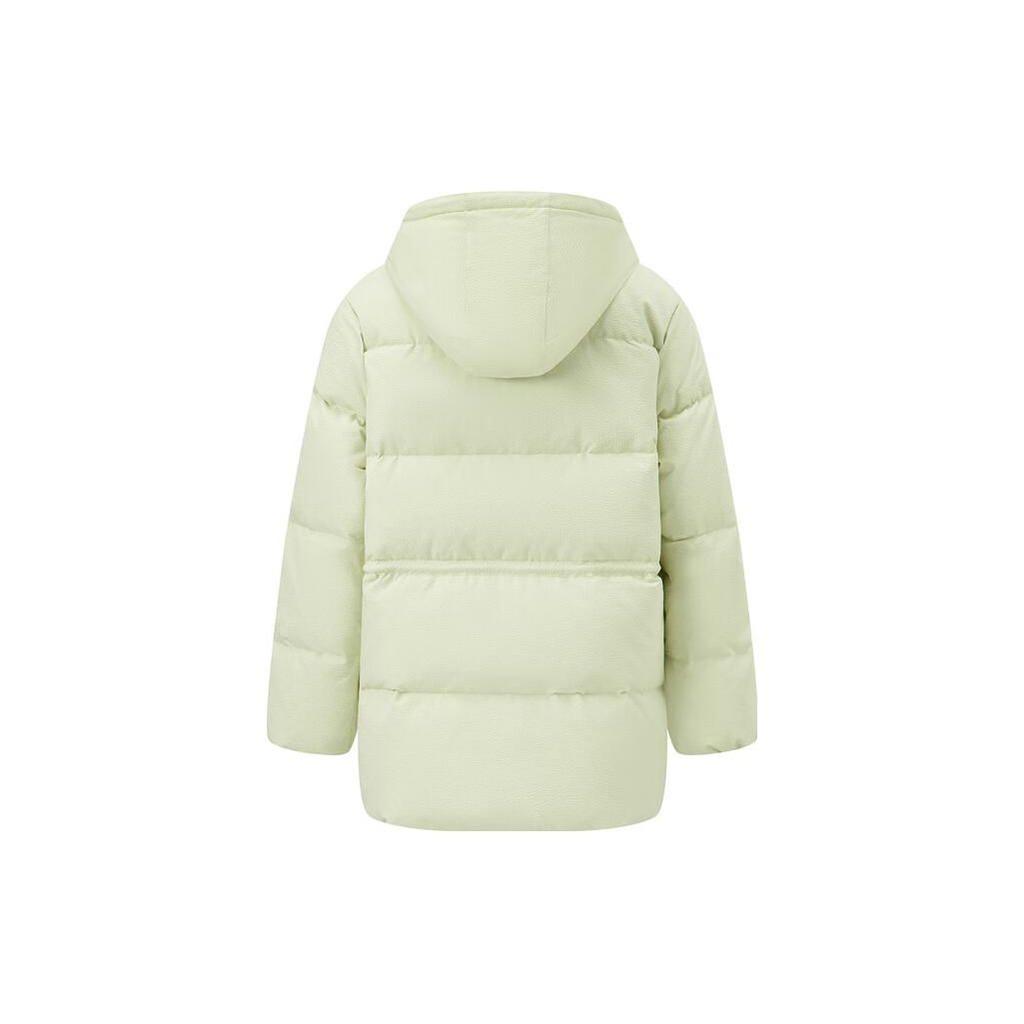 Li-Ning Спортивная серия Trend, однотонная утолщенная куртка-пуховик средней длины на молнии с капюшоном, женская верхняя одежда, нефритово-зеленый AYMT150-4