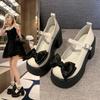 Fashion Thick-soled Mary Jane Shoes 2024 New Women's Shoes Fashion Bow Thick Heel High Heels Fashion Street Shoes Round Toe High Heels