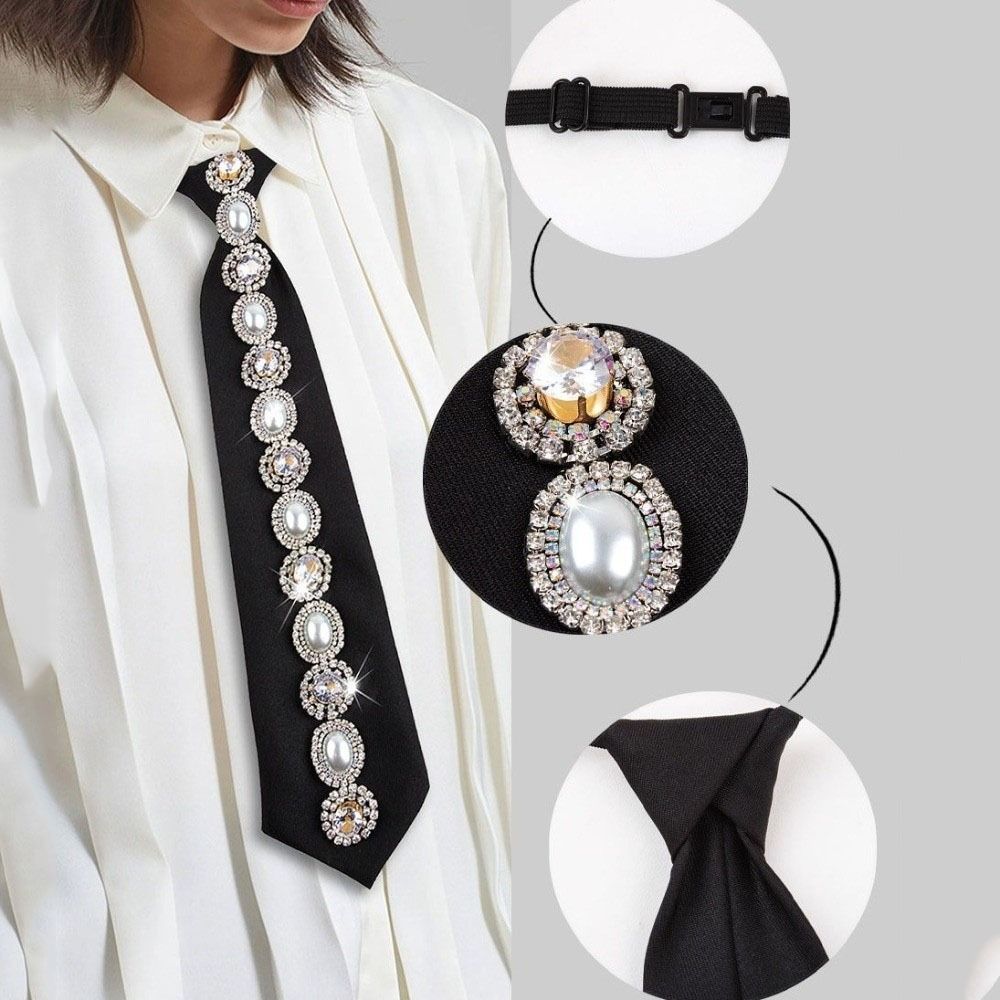 Black Long Necktie Korean Style Decoration Shirt Tie Clothing Decoration Rhinestones Tie Men