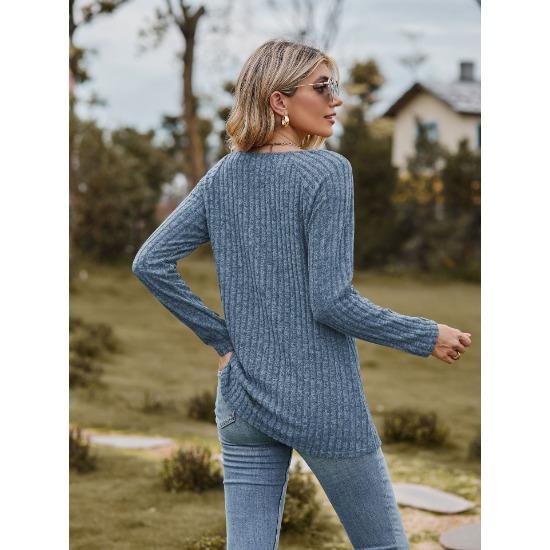 Осенне-зимний женский свитер с квадратным вырезом в полоску, однотонный топ с длинными рукавами и пуговицами в стиле пэчворк