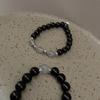 Fashion and Simple Ball Magnet Couple Bracelet Retro Style Obsidian Bead Bracelet Student for Women and Men Bracelet Gift